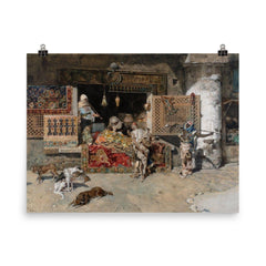 The Tapestry Seller by Mariano Fortuny, 1870 poster on a plain backdrop in size 8"x10".
