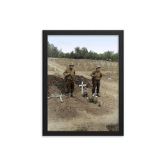 The Temporary Grave of Theodore Roosevelt in Normandy, July 1944 framed print on a plain backdrop in size 12"x16".