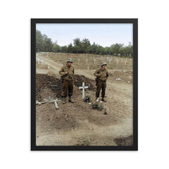 The Temporary Grave of Theodore Roosevelt in Normandy, July 1944 framed print on a plain backdrop in size 16"x20".