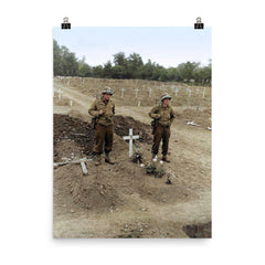 The Temporary Grave of Theodore Roosevelt in Normandy, July 1944 poster on a plain backdrop in size 8"x10".