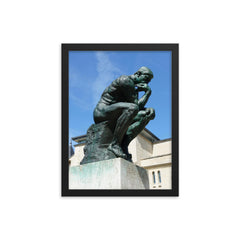 The Thinker  Rodin 1904 bronze framed print on a plain backdrop in size 12"x16".