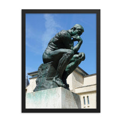The Thinker  Rodin 1904 bronze framed print on a plain backdrop in size 18"x24".