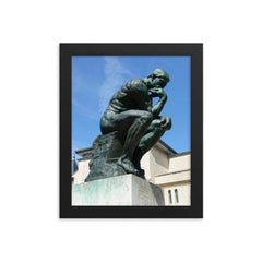 The Thinker  Rodin 1904 bronze framed print on a plain backdrop in size 8"x10".
