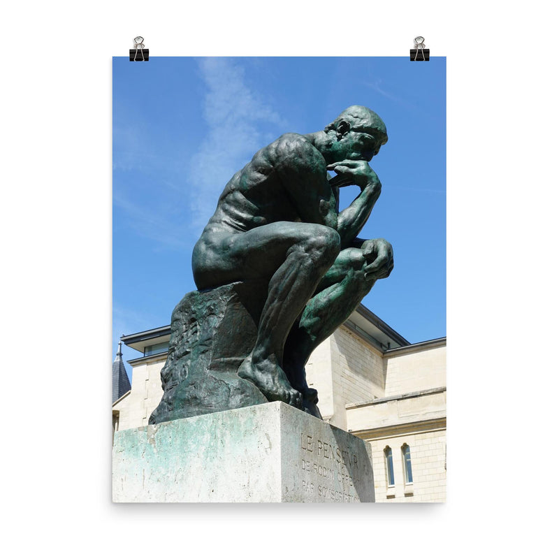 The Thinker  Rodin 1904 bronze poster on a plain backdrop in size 8