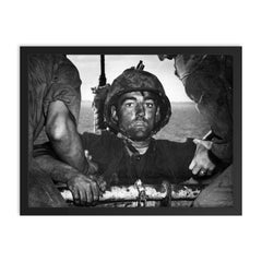 The Thousand Yard Stare - US Marine Theodore J  Miller, 1944 framed print on a plain backdrop in size 18"x24".