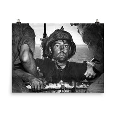 The Thousand Yard Stare - US Marine Theodore J  Miller, 1944 poster on a plain backdrop in size 8"x10".