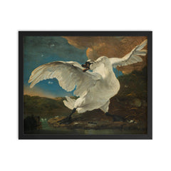 The Threatened Swan by Jan Asselijn, c. 1650 framed print on a plain backdrop in size 16"x20".