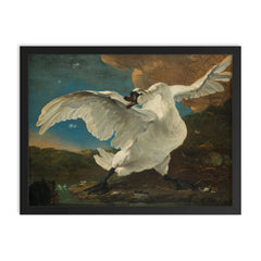The Threatened Swan by Jan Asselijn, c. 1650 framed print on a plain backdrop in size 18"x24".