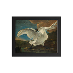 The Threatened Swan by Jan Asselijn, c. 1650 framed print on a plain backdrop in size 8"x10".
