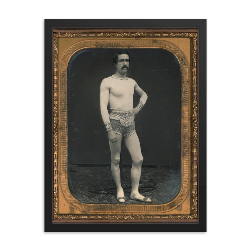 The Tightrope Walker, Circa 1855 framed print on a plain backdrop in size 18