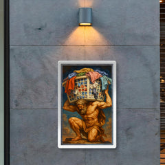 The titan Atlas holding up a giant overflowing laundry basket instead of the sky poster 2