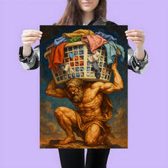The titan Atlas holding up a giant overflowing laundry basket instead of the sky poster 3