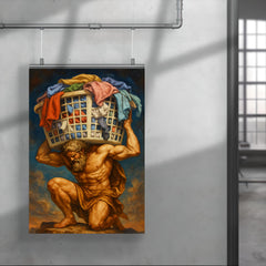 The titan Atlas holding up a giant overflowing laundry basket instead of the sky poster 4