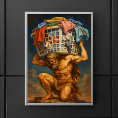 The titan Atlas holding up a giant overflowing laundry basket instead of the sky poster 5
