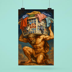 The titan Atlas holding up a giant overflowing laundry basket instead of the sky poster 6