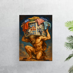 The titan Atlas holding up a giant overflowing laundry basket instead of the sky poster 7