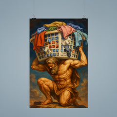 The titan Atlas holding up a giant overflowing laundry basket instead of the sky poster 9