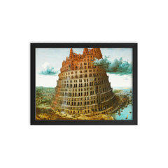 The Tower of Babel by Pieter Bruegel the Elder, 1563 framed print on a plain backdrop in size 12"x16".