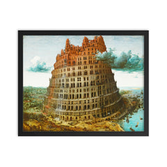 The Tower of Babel by Pieter Bruegel the Elder, 1563 framed print on a plain backdrop in size 16"x20".