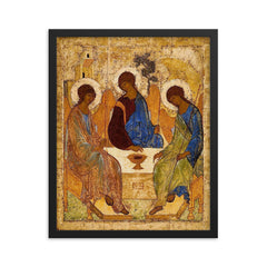 The Trinity by Andrei Rublev framed print on a plain backdrop in size 16"x20".