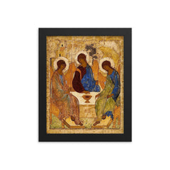 The Trinity by Andrei Rublev framed print on a plain backdrop in size 8"x10".