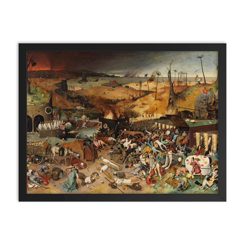 The Triumph of Death by Pieter Bruegel the Elder framed print on a plain backdrop in size 18