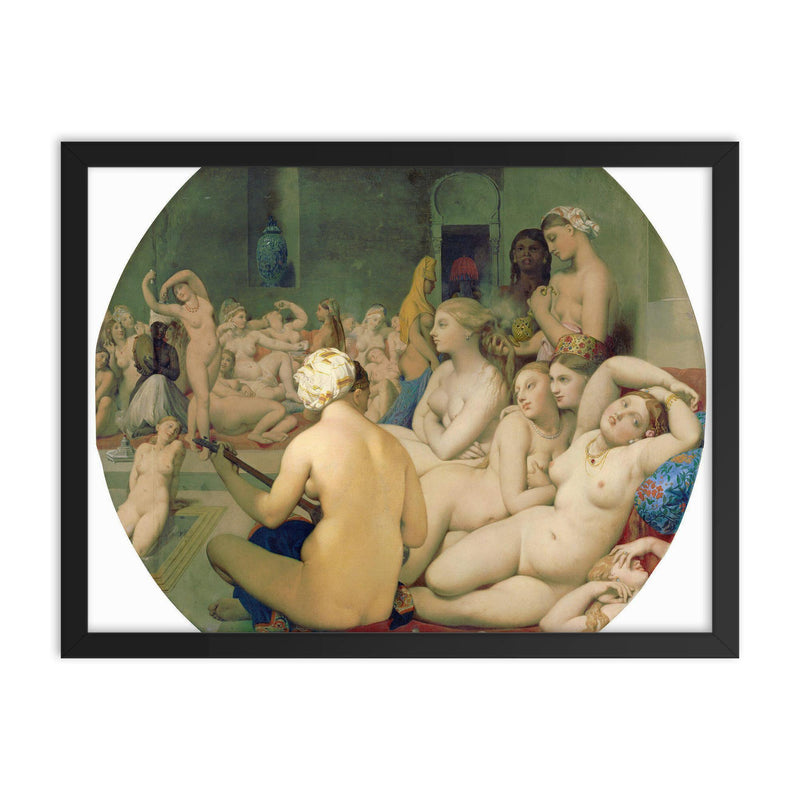 The Turkish Bath by Jean-Auguste-Dominique Ingres, 1859 framed print on a plain backdrop in size 18