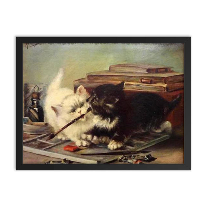 The Two Kittens by Marie Eléonore Françoise Laugée, 1851-1937 framed print on a plain backdrop in size 18