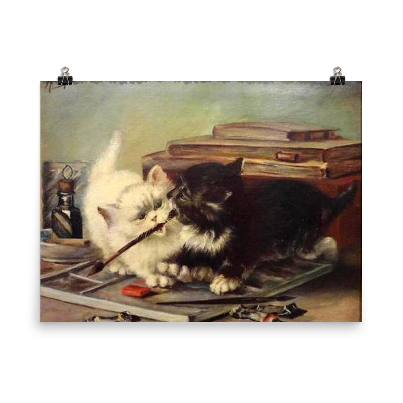 The Two Kittens by Marie Eléonore Françoise Laugée, 1851-1937 poster on a plain backdrop in size 8