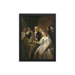 The Unequal Marriage by Vasili Pukirev, 1862 framed print on a plain backdrop in size 12"x16".