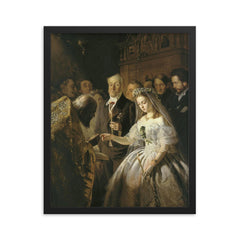The Unequal Marriage by Vasili Pukirev, 1862 framed print on a plain backdrop in size 16"x20".