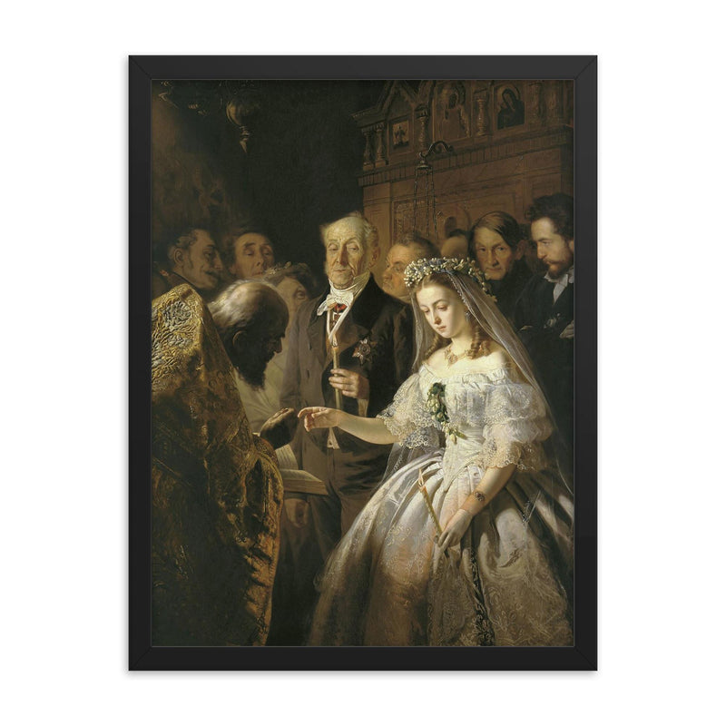 The Unequal Marriage by Vasili Pukirev, 1862 framed print on a plain backdrop in size 18