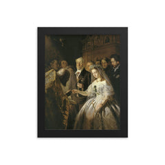 The Unequal Marriage by Vasili Pukirev, 1862 framed print on a plain backdrop in size 8"x10".