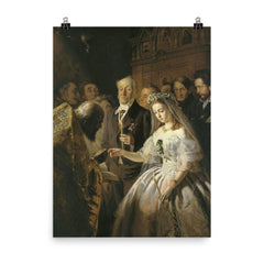 The Unequal Marriage by Vasili Pukirev, 1862 poster on a plain backdrop in size 8"x10".