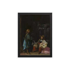 The Unwelcome News by Gerard ter Borch, 1653 framed print on a plain backdrop in size 12"x16".