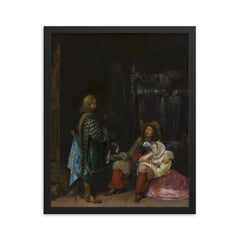 The Unwelcome News by Gerard ter Borch, 1653 framed print on a plain backdrop in size 16"x20".