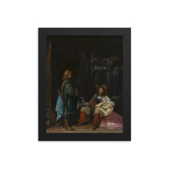 The Unwelcome News by Gerard ter Borch, 1653 framed print on a plain backdrop in size 8"x10".