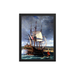 The Vétéran Fleeing into the Shallow Waters of Concarneau by Michel Bouquet, c. 1861 framed print on a plain backdrop in size 12"x16".