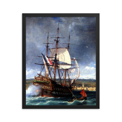 The Vétéran Fleeing into the Shallow Waters of Concarneau by Michel Bouquet, c. 1861 framed print on a plain backdrop in size 16"x20".