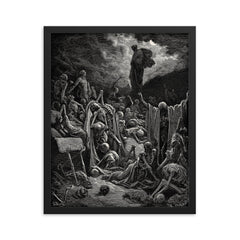 The Valley of the Dry Bones by Gustave Doré, 1866 framed print on a plain backdrop in size 16"x20".