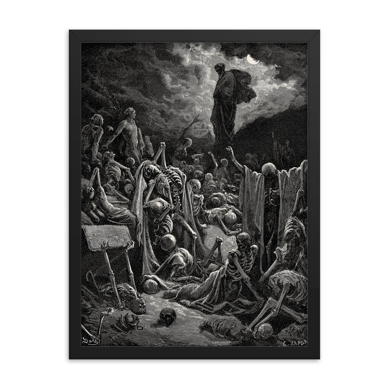 The Valley of the Dry Bones by Gustave Doré, 1866 framed print on a plain backdrop in size 18