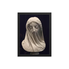 The Veiled Virgin by Giovanni Strazza, 1850 framed print on a plain backdrop in size 12"x16".
