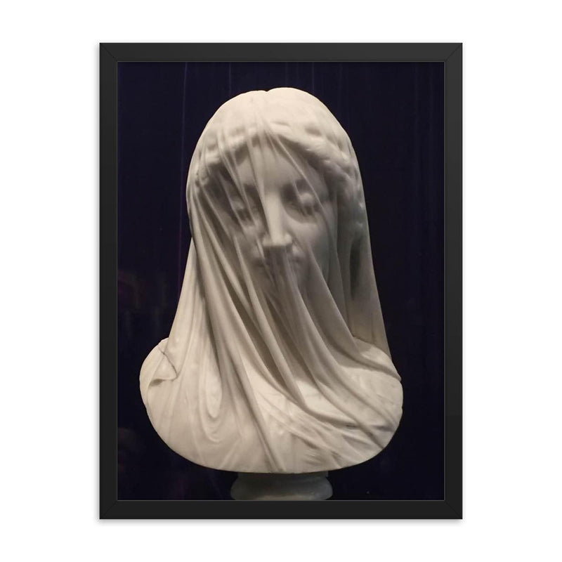 The Veiled Virgin by Giovanni Strazza, 1850 framed print on a plain backdrop in size 18