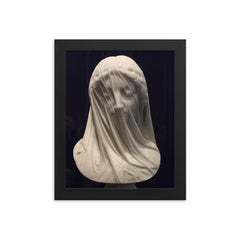 The Veiled Virgin by Giovanni Strazza, 1850 framed print on a plain backdrop in size 8"x10".