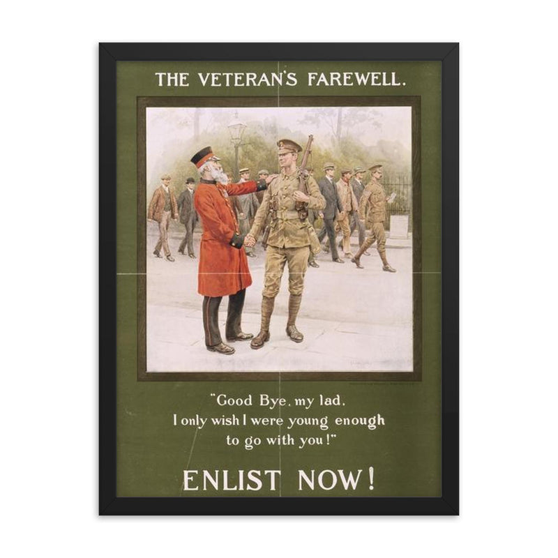 The Veteran's Farewell, 1914 framed print on a plain backdrop in size 18