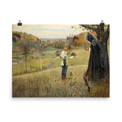 The Vision to the Youth Bartholomew by Mikhail Nesterov poster on a plain backdrop in size 8"x10".