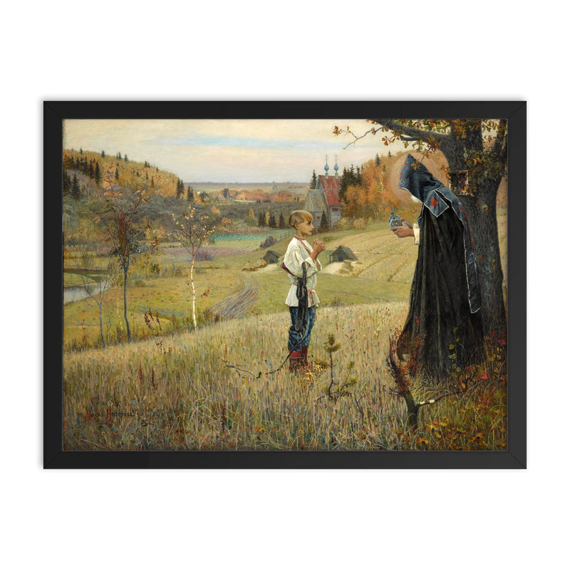 The Vision to the Youth by Mikhail Nesterov, 1889–90 framed print on a plain backdrop in size 18