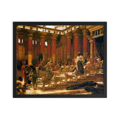 The Visit of the Queen of Sheba to King Solomon by Edward Poynter, 1890 framed print on a plain backdrop in size 16"x20".
