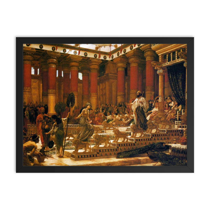 The Visit of the Queen of Sheba to King Solomon by Edward Poynter, 1890 framed print on a plain backdrop in size 18