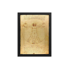 The Vitruvian Man by Leonardo da Vinci framed print on a plain backdrop in size 12"x16".